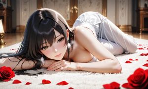 カーペットで寝そべる女性